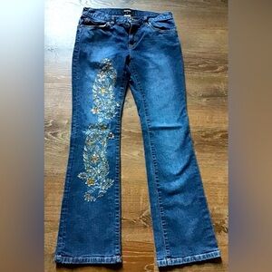 Daisy Fuenles Womens Flare Mid Rise Embroidered Sequined Y2K Jeans Blue Size 6